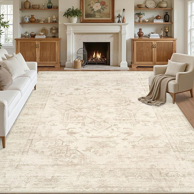 8x10 Area Rugs Living Room: Bedroom Washable Carpet Beige/Brown | Large Vintage by Luxturiy