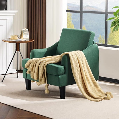 VINGLI Linen Fabric Accent Chair Green, Modern Upholstered Armchair, Comfy Sofa - Image 8
