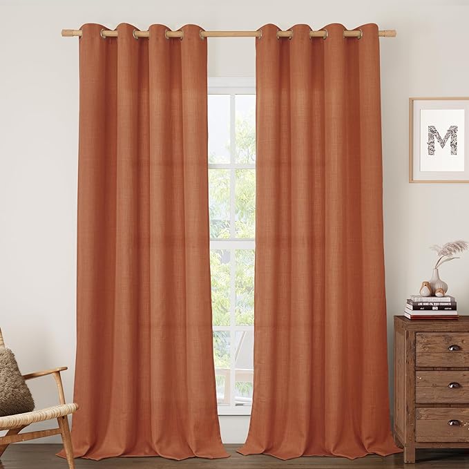 95 Inch Long Terracotta Linen Sheer Curtains by LAMIT