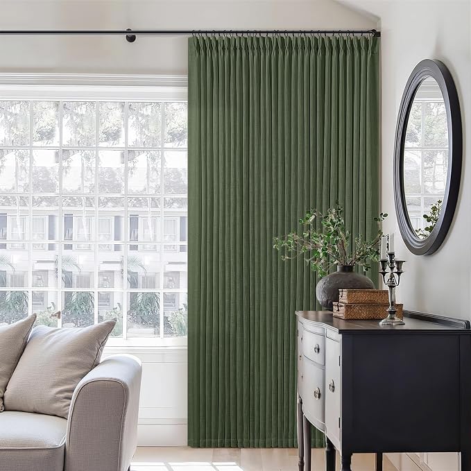 Farmhouse Linen Blend Pleated Olive Green Curtains 102 Inches Long 2 Panels | - Image 9