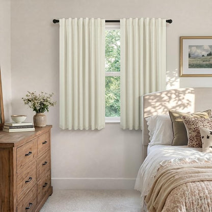 Linen Textured Boho 100% Blackout Small Window Curtains 45 inch Length 2 Panels - Image 3