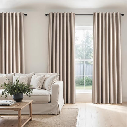 90 inch long linen Blackout curtains 2 Panels 100% Black out Linen texture - Image 3