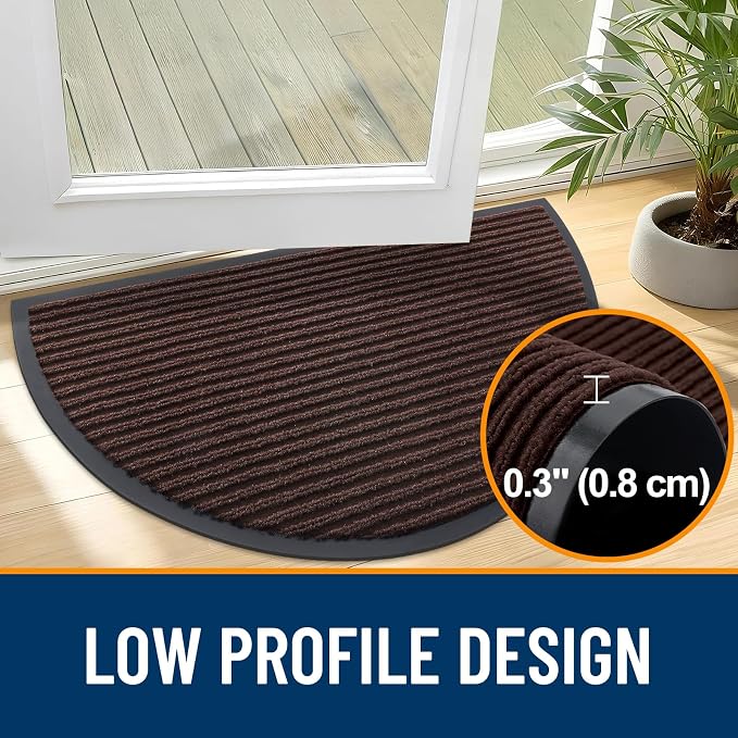 OLANLY Half Circle Front Door Mat 47x34, Waterproof Heavy-Duty Doormat | Brown - Image 4