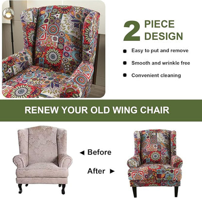 HAOYONG Wing Chair Slipcovers Elastic Boho Printed Wingback Chair Covers 2 - Image 7