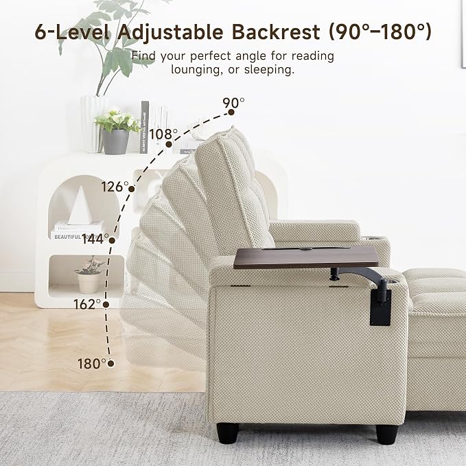 Oversized Recliner Chair with Swivel Tray Table, Modern Tufted Linen Fabric - Image 7