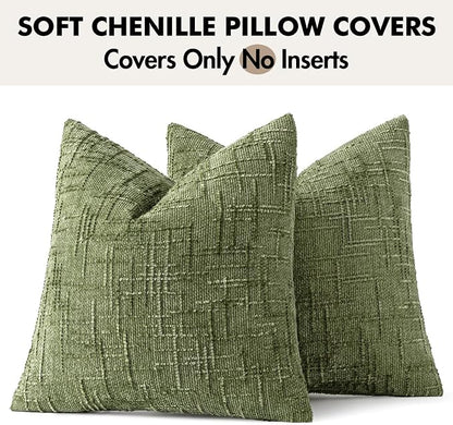 MIULEE Chenille Textured Throw Pillow Covers Sage Green 18x18 Set of 2 | Slubby - Image 7
