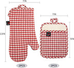 Oven Mitts and PotHolders Sets, 4 Pcs Kitchen Oven Glove High Heat Resistant 400°F Pot Holders for Kitchen, Non-Slip Neoprene Oven Mitts are Suitable for Cooking, Baking (Red Grid)