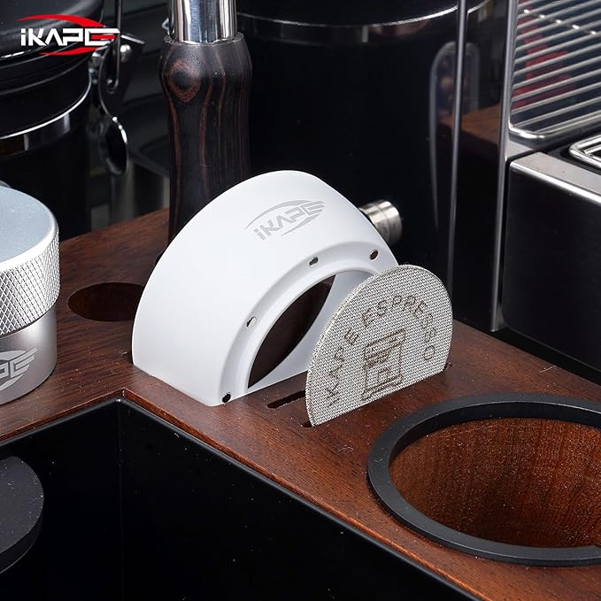 IKAPE Magnetic Dosing Funnel Set, 53MM Espresso Dosing Ring & Puck Screen Kit Compatible with Delonghi 54MM Bottomless Portafilter - with 8 Small Magnet (White)