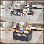 Coffee Station Organizer, Wood Coffee Bar Accessory with Drawer, K Cup Condiment Organizer & Pod Holder (30x20x16cm) - Black