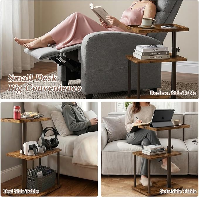 Faesun C Table End Table Adjustable Height, 360°Swivel TV Tray Table - Image 7