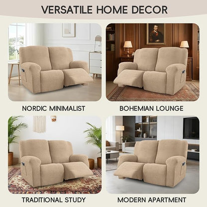 Recliner Loveseat Covers, 4-Piece Stretch Geometric Strokes Jacquard Reclining - Image 7