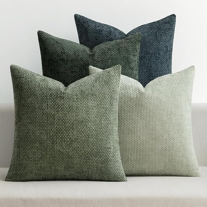 MIULEE Soft Decorative Chenille Pillow Covers Green Navy 18x18 Pack of 4 | by MIULEE