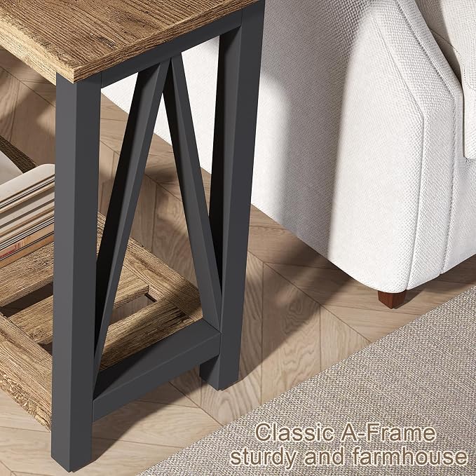 ChooChoo Farmhouse End Table Set of 2, Rustic Vintage Narrow End Side Table - Image 6