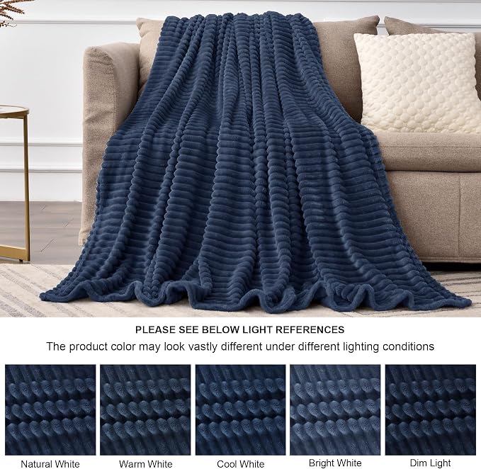BEDELITE 3D Ribbed Jacquard Navy Blue Full Size Blankes - Image 6