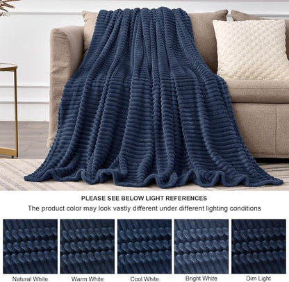 BEDELITE 3D Ribbed Jacquard Navy Blue Full Size Blankes - Image 6