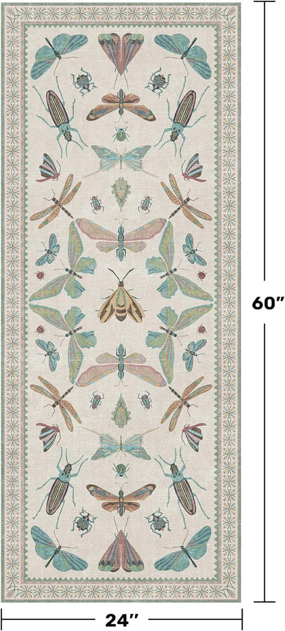 Washable Non Slip Bathroom Runner Rug 2x5, Insect Boho Bath Mat, Stain - Image 2
