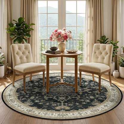RELEANY Washable Area Rug, Round 5ft, Water Repellent, Pet Friendly, Vintage - Image 3