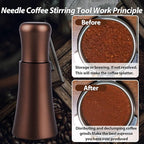 WDT tool, Espresso Distribution tools, 10 x 0.35mm 304 Stainless Steel Needles Installed with 10 Extra needles for Espresso Stirrer Replacement, Aluminum Alloy Handle with Stand (Matte Brown)