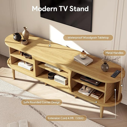 Decofy Mid Century TV Stand for TVs up to 80 Inches, Entertainment Center - Image 6