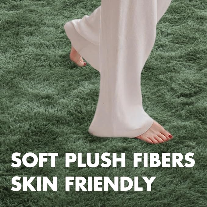 4x6 Ft Shag Green Area Rug for Bedroom Living Room, Ultra Soft Fluffy Furry - Image 4