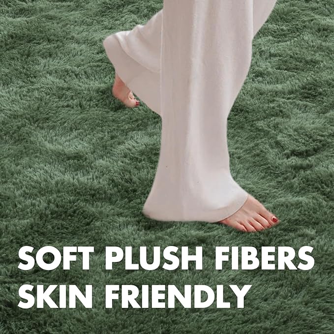 6x9 Ft Large Green Area Rug for Bedroom Living Room, Ultra Soft Fluffy Furry - Image 4
