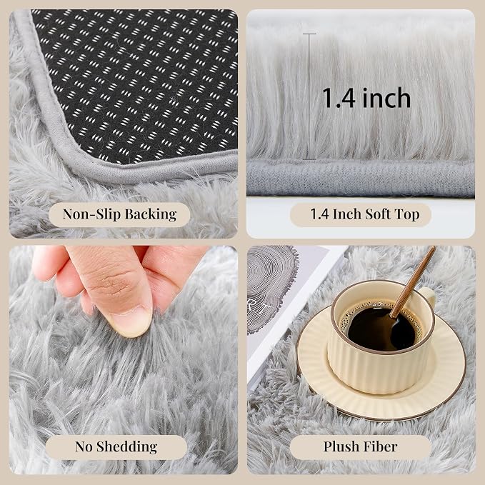 PLHXFR 8x10 Area Rugs Living Room: Fluffy Bedroom Shag Rug Light Grey | Upgrade - Image 5