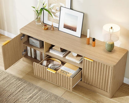 TEENFON 55" TV Stand for TVs Up to 60", Modern Fluted Entertainment Center - Image 4