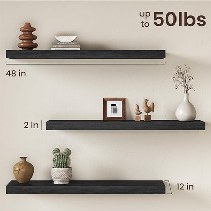 Black Floating Shelves 48Inch Long, 12 Inch Deep Floating Shelves - Image 3
