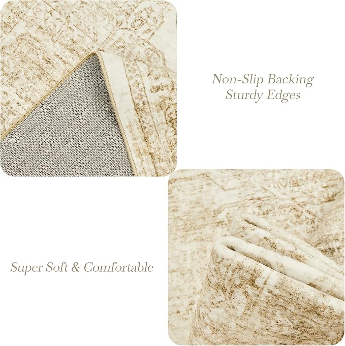 Soalmost Washable Area Rug 9x12 Large Soft Living Room Rugs Beige/Ivory | - Image 5