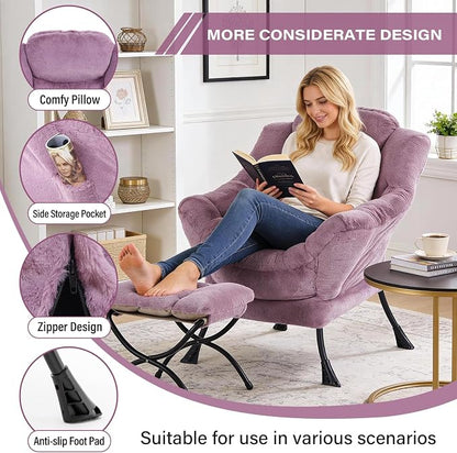 MBOOYOME Lazy Chair with Ottoman, Modern Accent Lounge Armchair with Side - Image 4