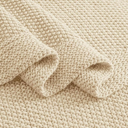 CozeCube Light Beige Seed Stitch Throw Blanket 50"x60", Farmhouse Decor | - Image 8