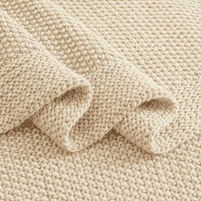 CozeCube Light Beige Seed Stitch Throw Blanket 60"x80", Farmhouse Decor | - Image 8
