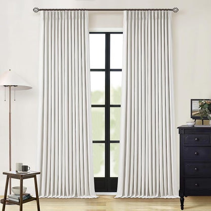 Beige White Pinch Pleated Full Blackout Linen 96 Inch Curtains 2 Panels | Room by Twodrapes