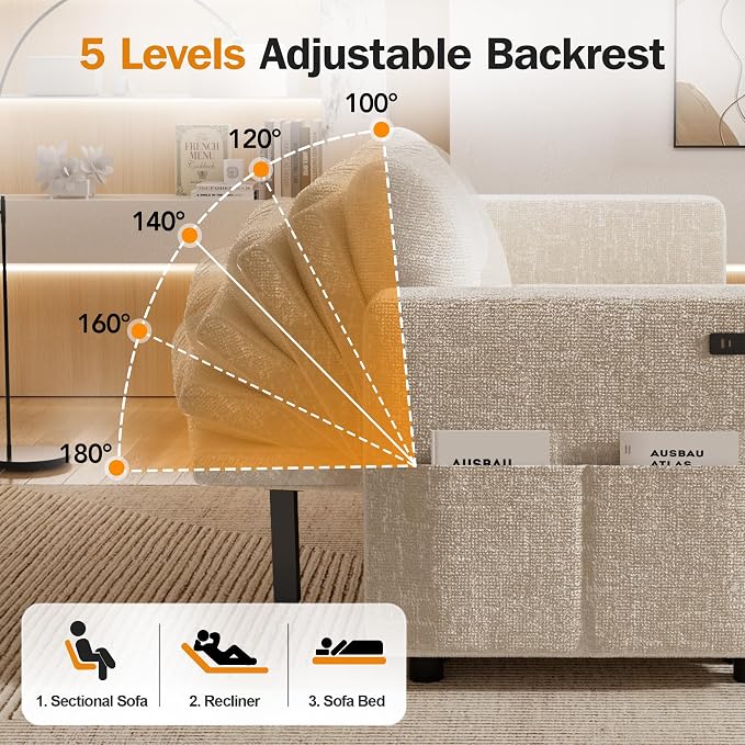 Sunny Heart 106" U Shaped Sectional Sleeper Sofa Bed - Image 6