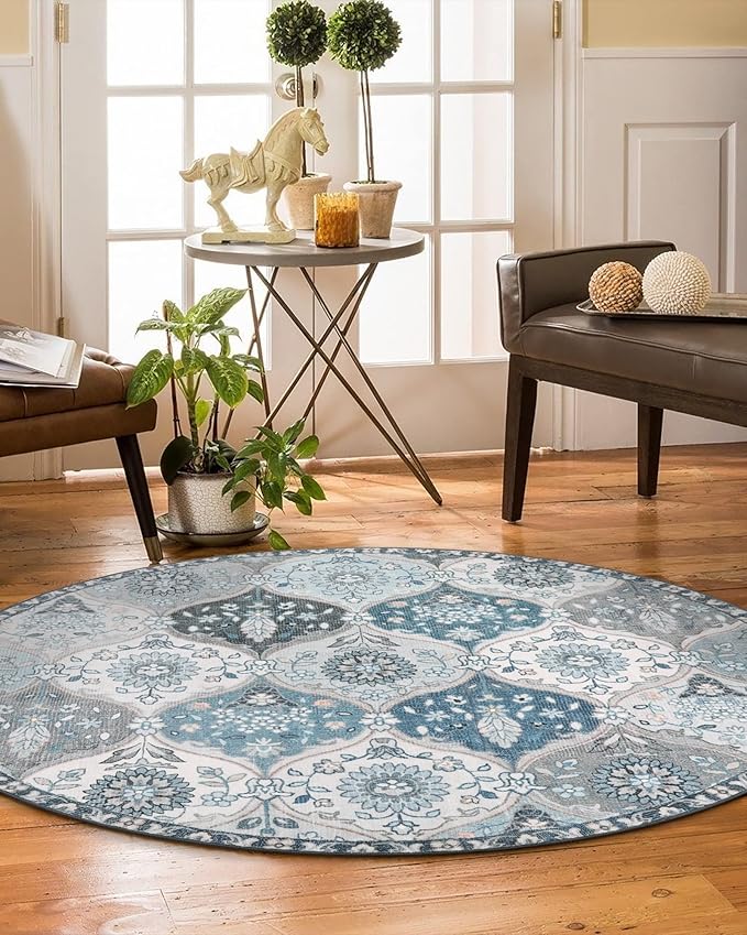 Lahome Moroccan Washable Round Rug, Soft Vintage Small Round Rug 3ft | Non-Slip - Image 6