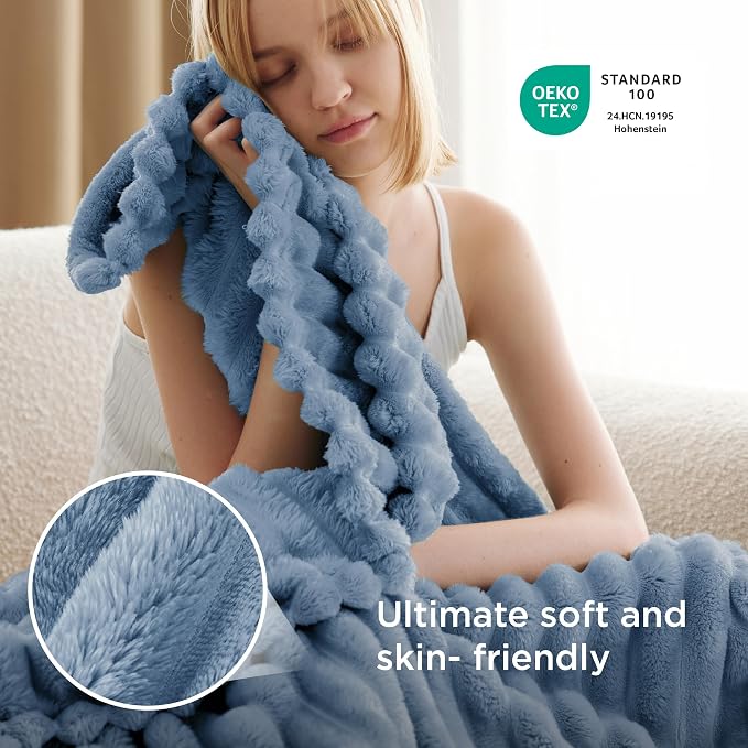 Bedsure Soft Twin Blanket for Bed Decor Gifts Blue 60"x80" | Birthday Gifts for - Image 4