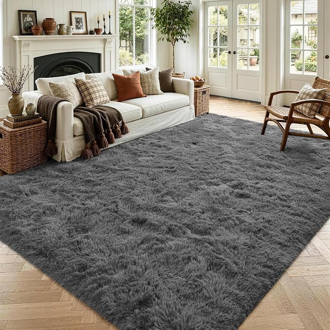 Noahas 4x6 Dark Grey Fluffy Soft Area Rug Non-Slip by ModernHomeDecor