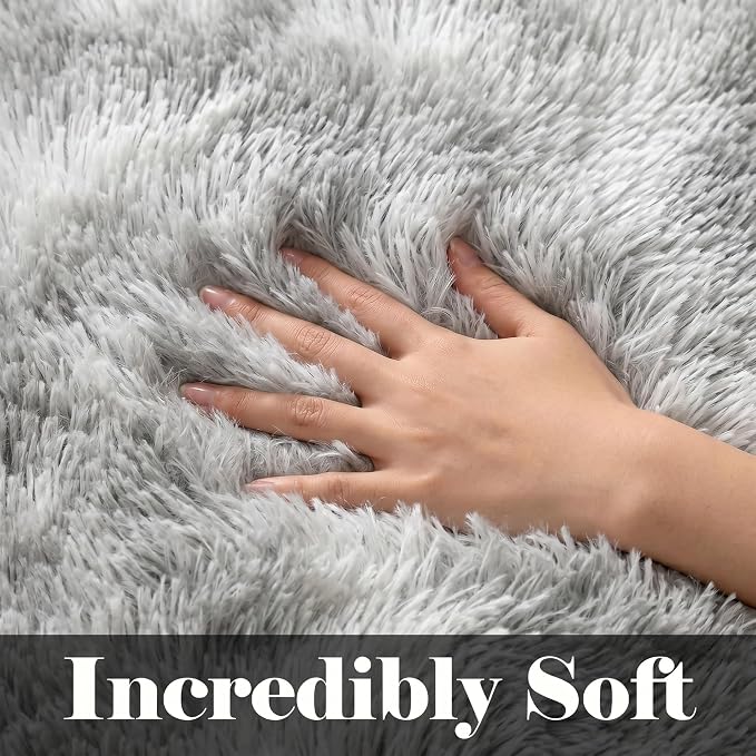 Runner Rugs for Bedroom Living Room, Fluffy Tie-Dye Light Grey 2x6 Area Rug | - Image 2