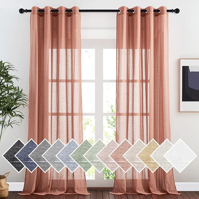 NICETOWN Linen Semi Sheer Curtains, Grommet Top Rustic Farmhouse Linen Curtains by NICETOWN