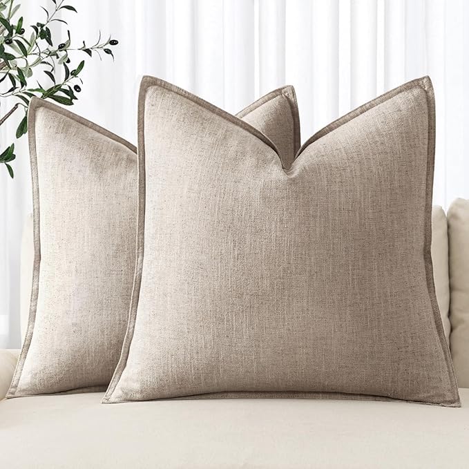 MIULEE Decorative Linen Pillow Covers 18x18 Inch Natural Linen | Boho by MIULEE