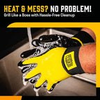 Hey Grill Hey Pitmaster Gloves | BBQ Gloves | Heat Protection up to 500°F or 260°C | High Temp Resistance | Fireproof Glove for Grilling Smoking Barbecue | Washable Mitts | Waterproof | Size - Large