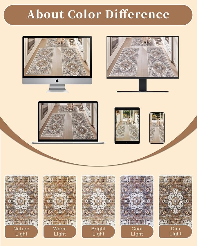 Madane Washable Kitchen Rug Set of 3 Small Area Rugs Non-Slip Turmeric/Grey | - Image 9