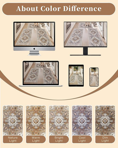 Madane Washable Kitchen Rug Set of 3 Small Area Rugs Non-Slip Turmeric/Grey | - Image 9