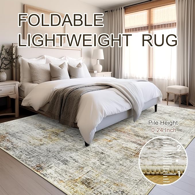 Soalmost Washable Area Rug 8x10 Large Soft Living Room Rugs Grey/Rust | Vintage - Image 6