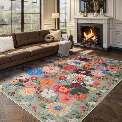 Floral Area Rug 9x12 for Living Room Bedroom | Low Pile; Non Slip;Machine - Image 6