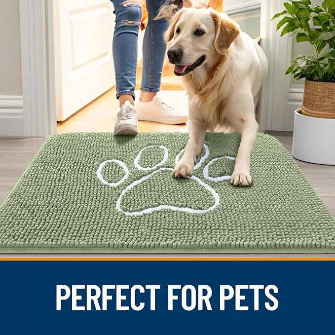 OLANLY Dog Door Mat for Muddy Paws 47x20, Paw Print Design Chenille Mud Mat | - Image 6