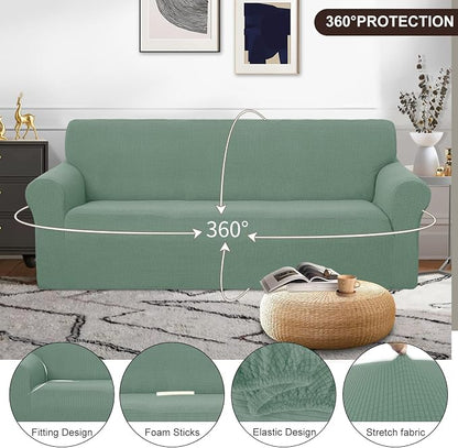 U-NICE HOME Oversized Stretch Couch Cover Slipcover, Cyan | 3 Cushion Sofa - Image 3