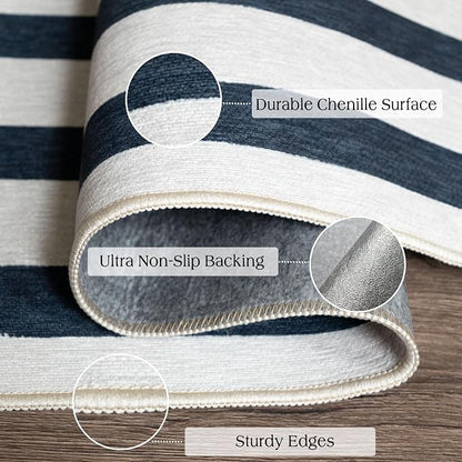 Blue and White Striped Outdoor Rug - Image 3