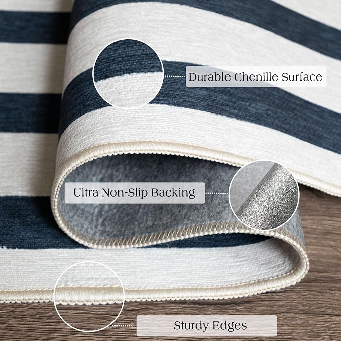 Blue and White Striped Entry Rug - Image 2