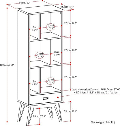SIMPLIHOME Draper Solid Hardwood 64 inch x 22 inch Mid Century Modern Bookcase - Image 3